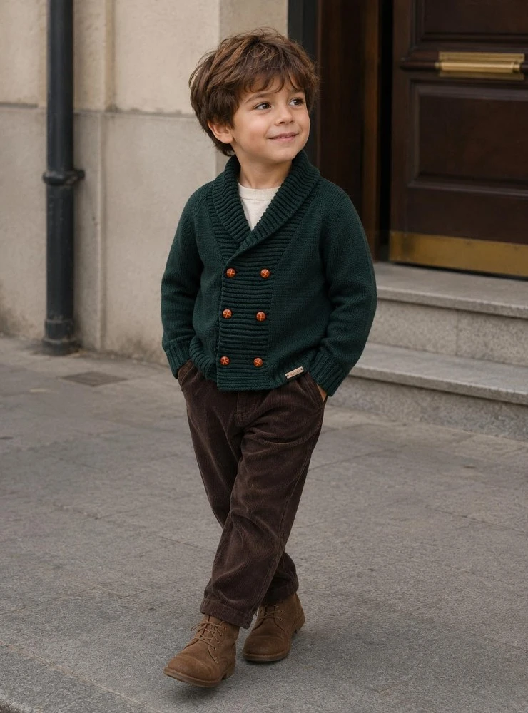 Knitted cardigan for boys with merino wool