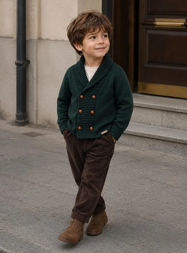 Knitted cardigan for boys with merino wool