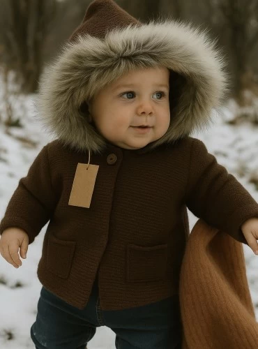 Knitted jacket with natural fur hood. Lolittos Cupcake Collection