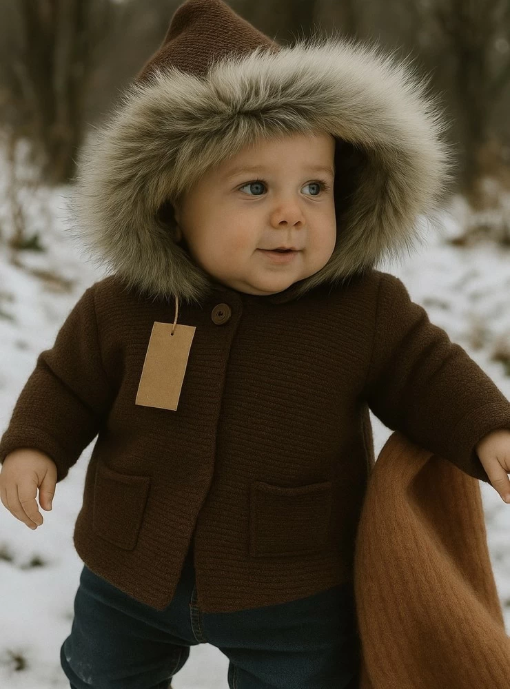 Knitted jacket with natural fur hood. Lolittos Cupcake Collection