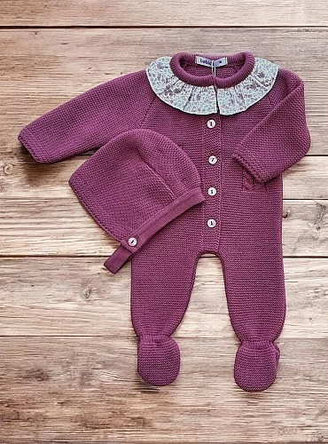 Knitted romper and bonnet for girls from the Solstice collection