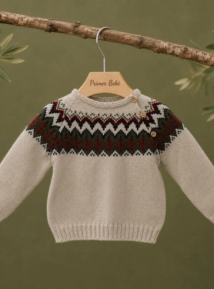 Knitted sweater for baby boy, Greca collection