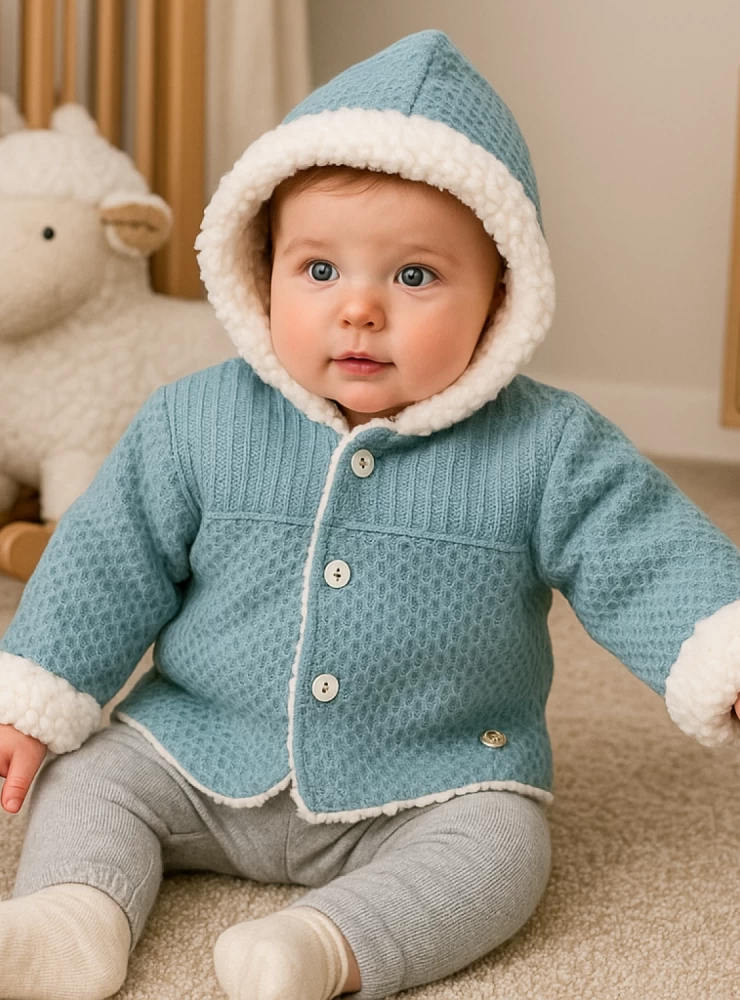 Knitted trench coat in two colors. Shearling lined