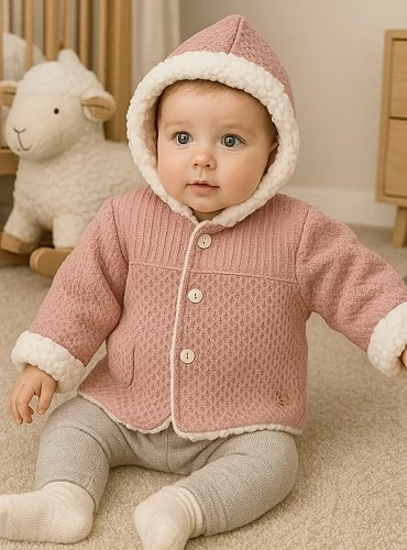 Knitted trench coat in two colors. Shearling lined