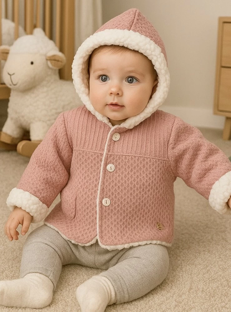 Knitted trench coat in two colors. Shearling lined