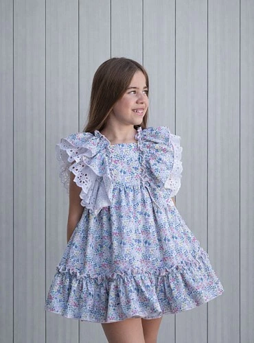 Liberty print dress with embroidered trim, Raspa collection