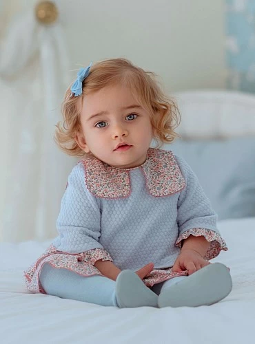 Light blue dress combined with pink liberty.