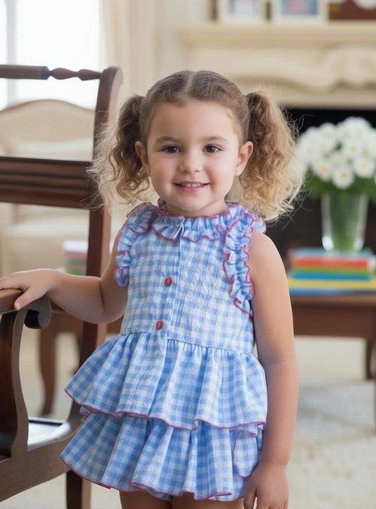 Light blue gingham blouse and briefs set