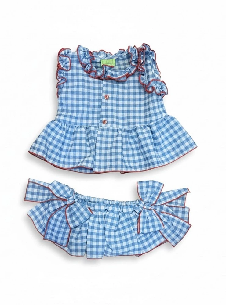 Light blue gingham blouse and briefs set
