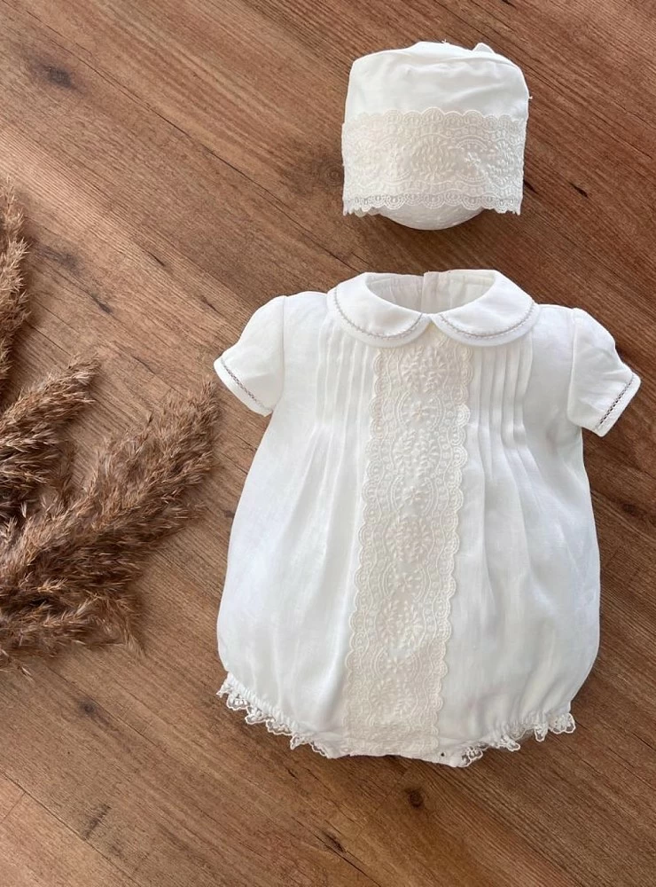 Linen romper and hood set Ivory collection