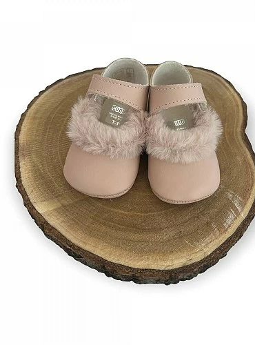 Little girl's shoe in two colors. Pink or beige with hair.