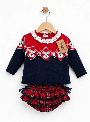 Lolittos Terrier Collection Girl's Outfit with Sweater and Ruffled Panties