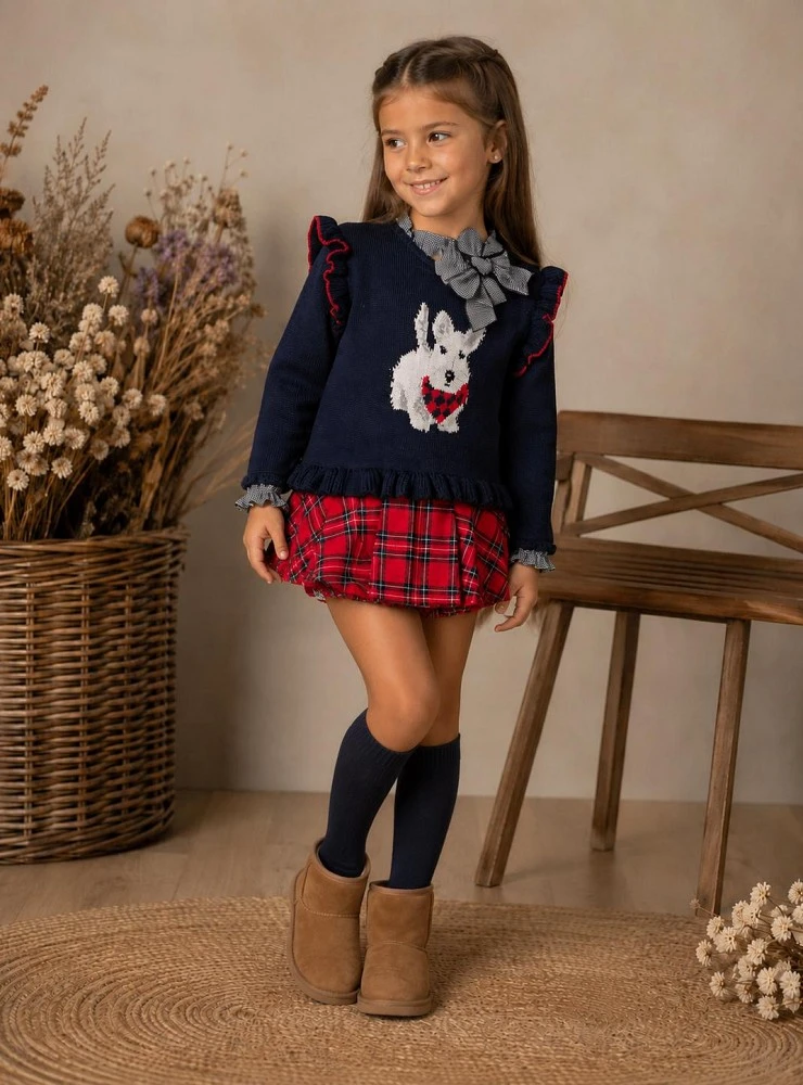 Lolittos Terrier Collection Girl's Outfit with Sweater, Blouse and Skirt Briefs