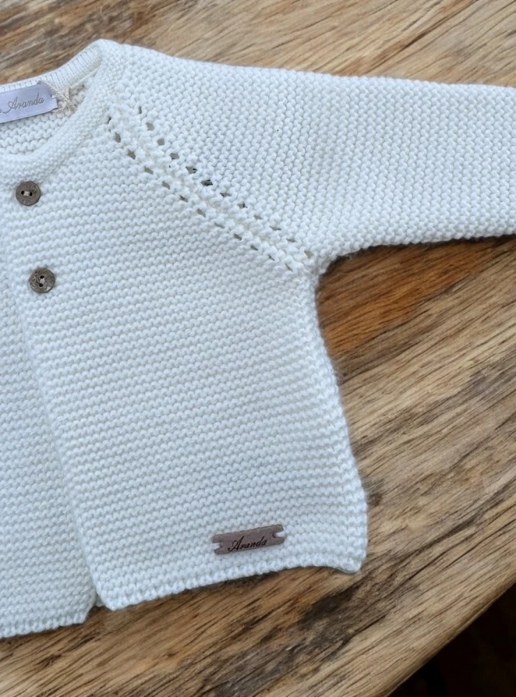 Long jacket in two-tone chunky knit.