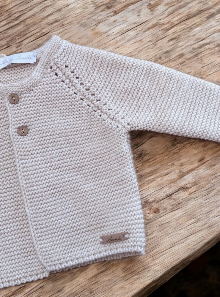 Long jacket in two-tone chunky knit.