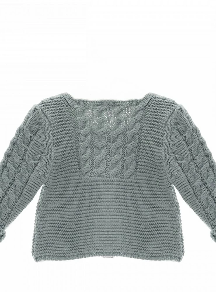 Long silk green knitted jacket.