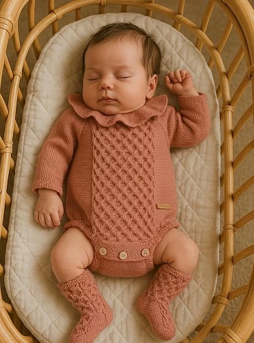 Merino wool romper for girls, Nido de Sueños collection