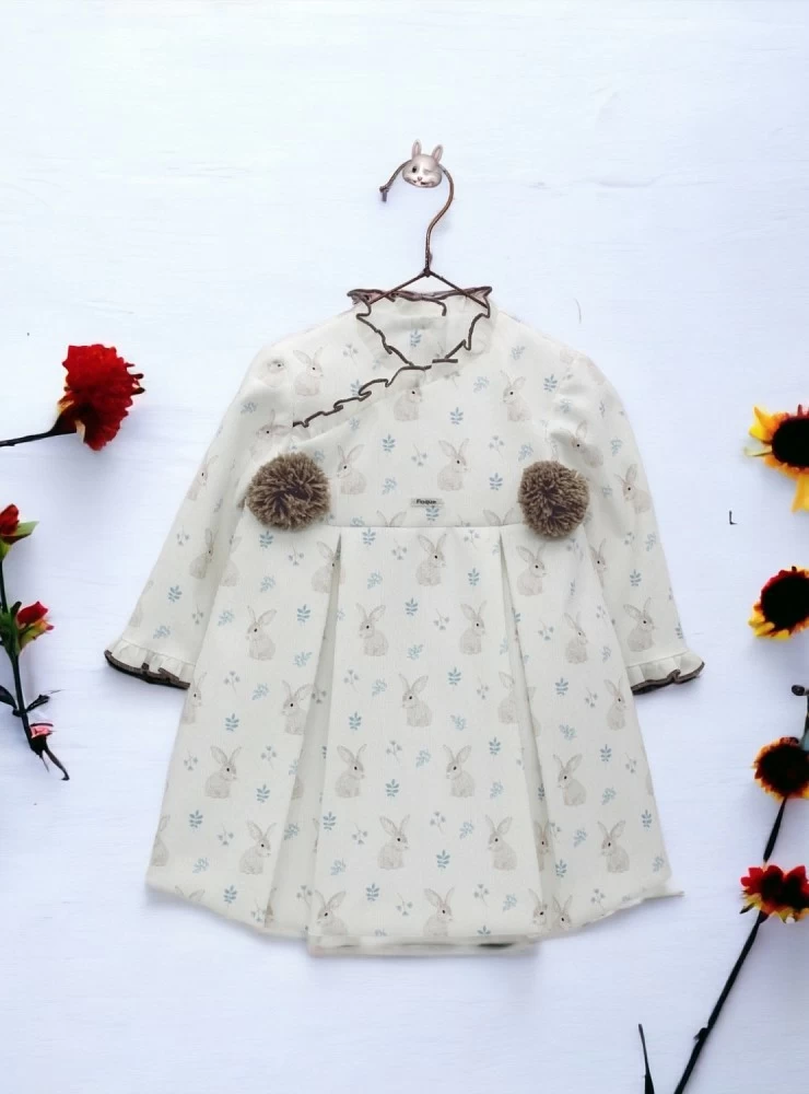 Microcorduroy dress with rabbits Autumn collection by Foque