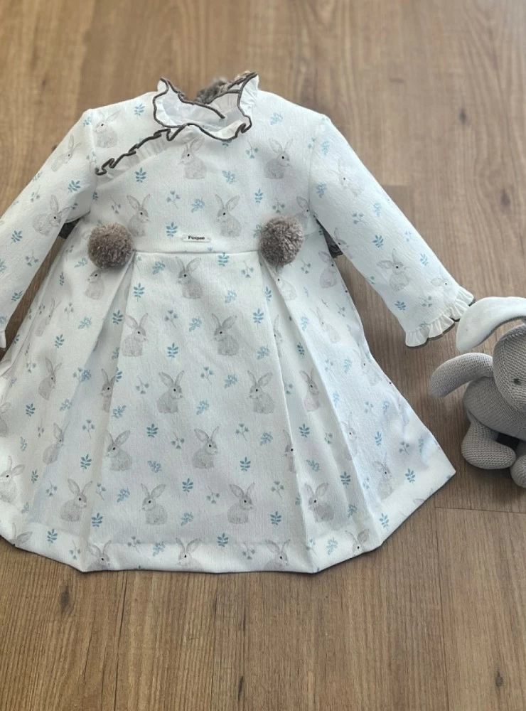 Microcorduroy dress with rabbits Autumn collection by Foque