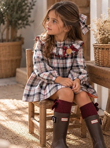 Mon Petit Bonbon Tartan Baby Girl Set: Christening Gown and Panties