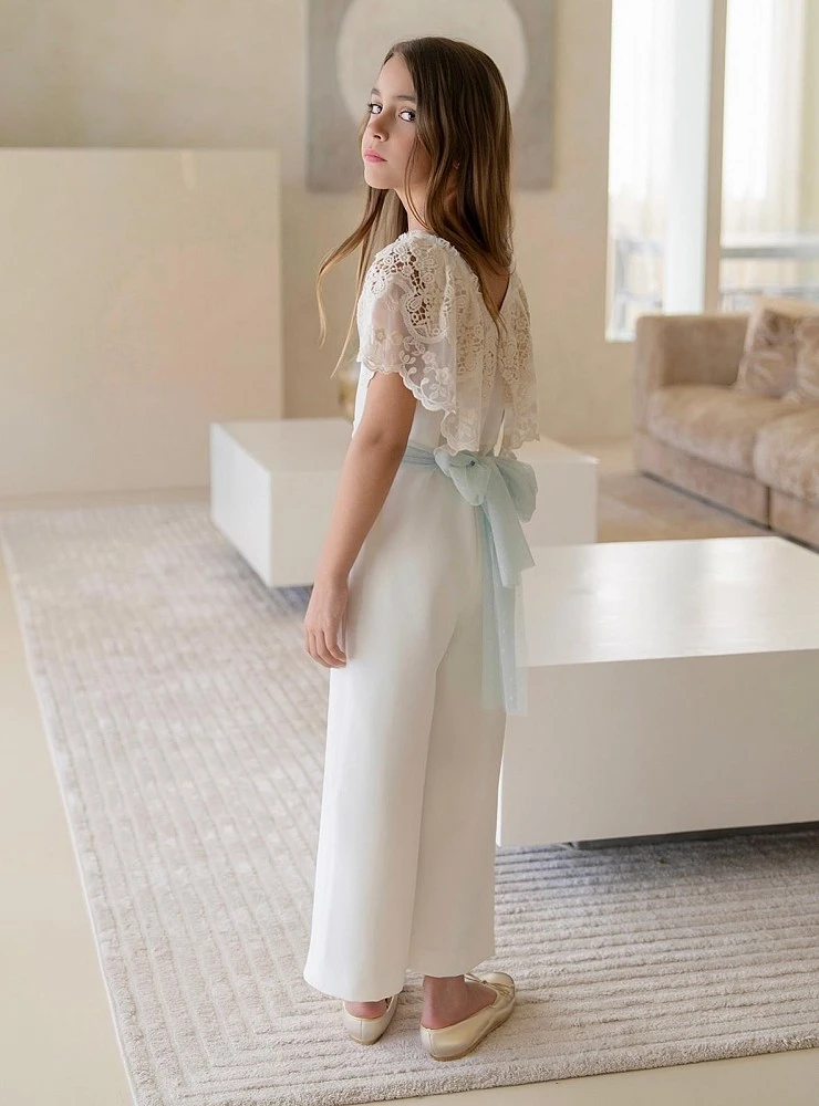 Mono para niña en beige con verde agua