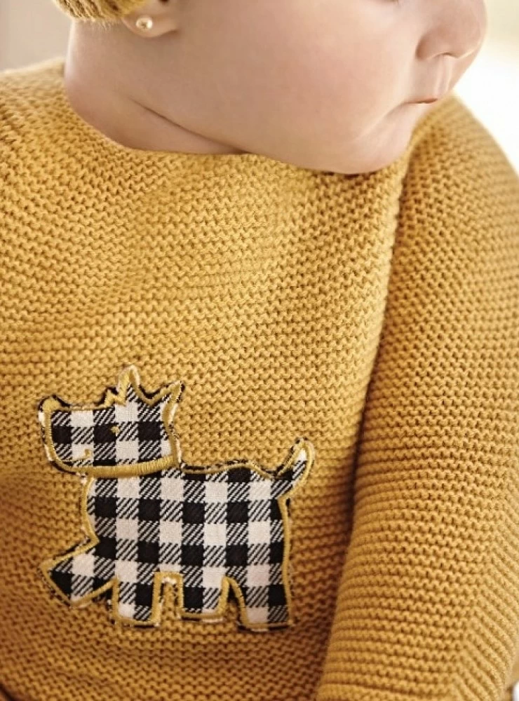 Mustard color unisex romper with vichy dog