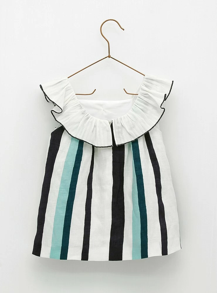 Navy and water striped linen dress