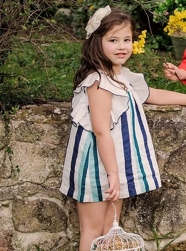 Navy and water striped linen dress