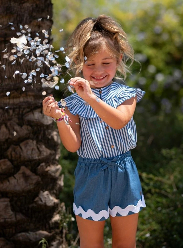 Navy striped blouse and shorts set