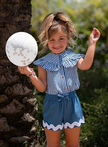 Navy striped blouse and shorts set
