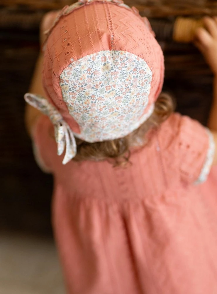 Olive collection dress set with bonnet and bloomers