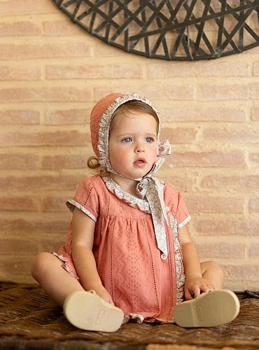 Olive collection dress set with bonnet and bloomers