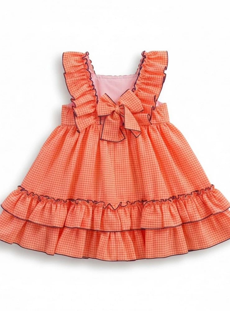 Orange gingham dress with purple trim