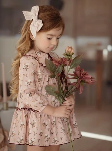 Pale pink dress with pink and burgundy flower print