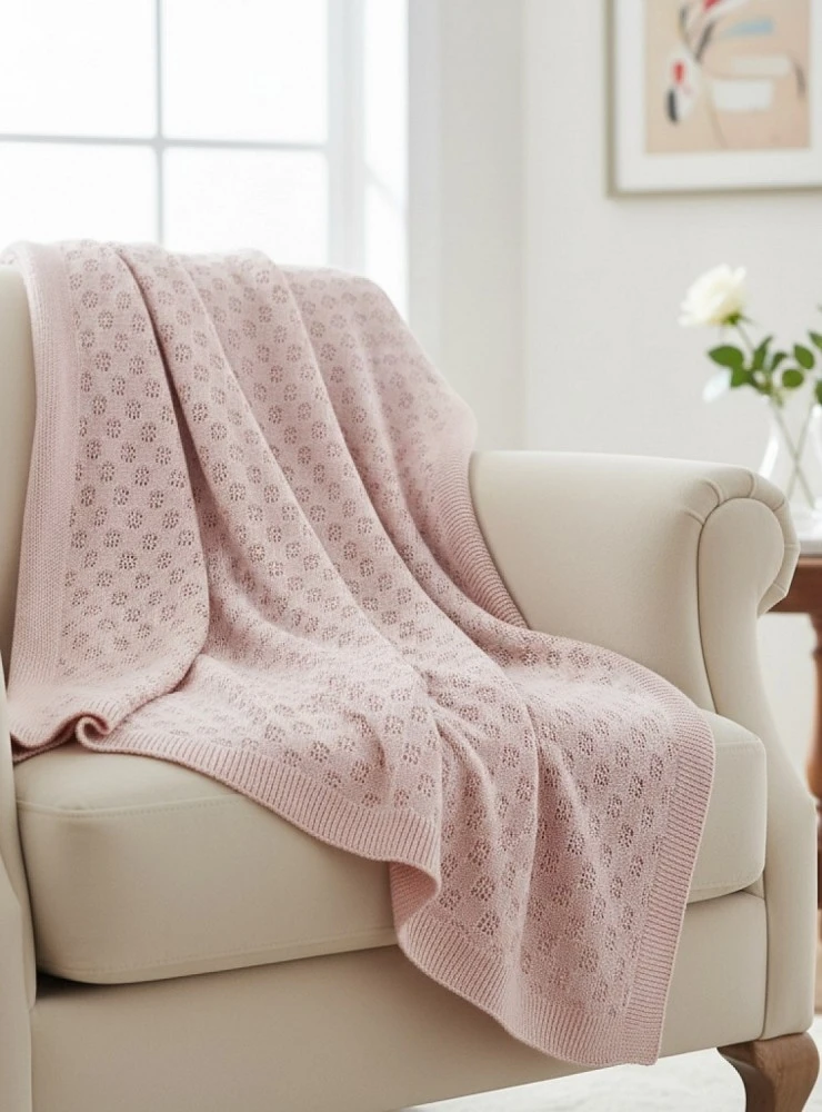 Pale pink summer knit shawl