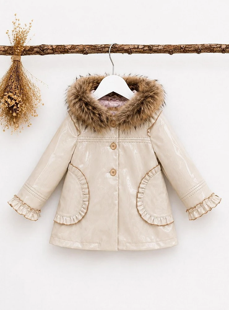Patent leather coat for girls with detachable fur trim – La Martinica