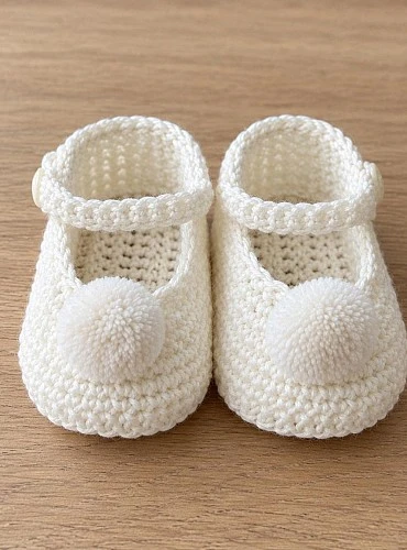 Patucos Artesanales Bebé de Punto con Pompón | Unisex
