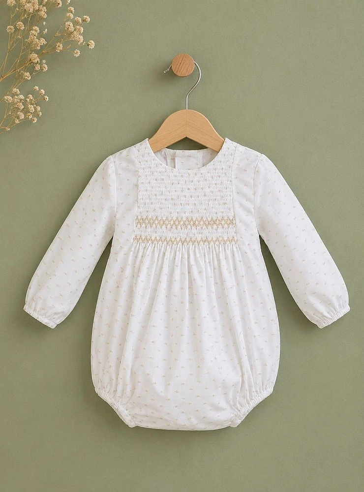 Pelele bebé plumeti blanco y arena – Colección Aire