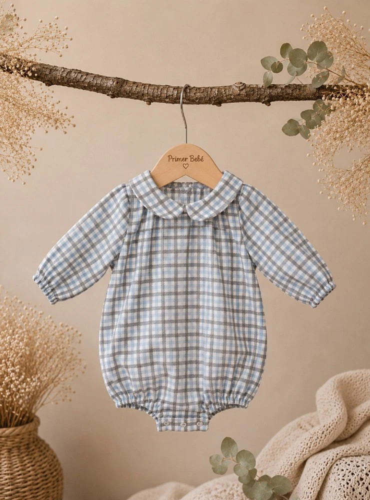 Pelele para niño colección Nube de cuadros azul