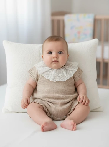 Pelele unisex en punto arena con cuello de Guipur