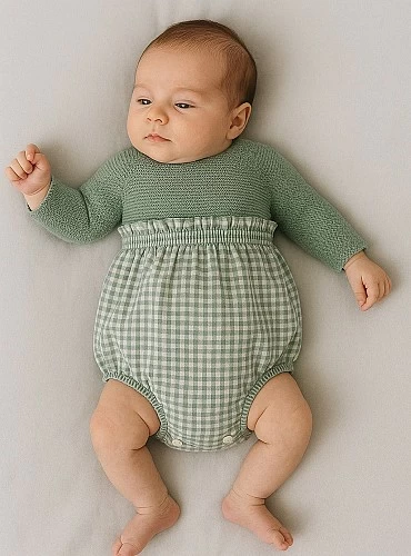 Pelele unisex en punto y tela colección Isabella