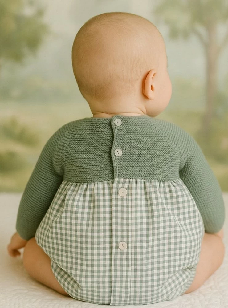 Pelele unisex en punto y tela colección Isabella