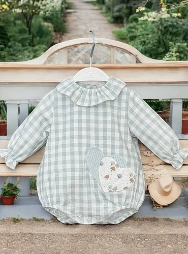 Pelele unisex vichy verde agua colección Giorgia