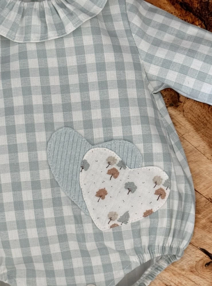 Pelele unisex vichy verde agua colección Giorgia
