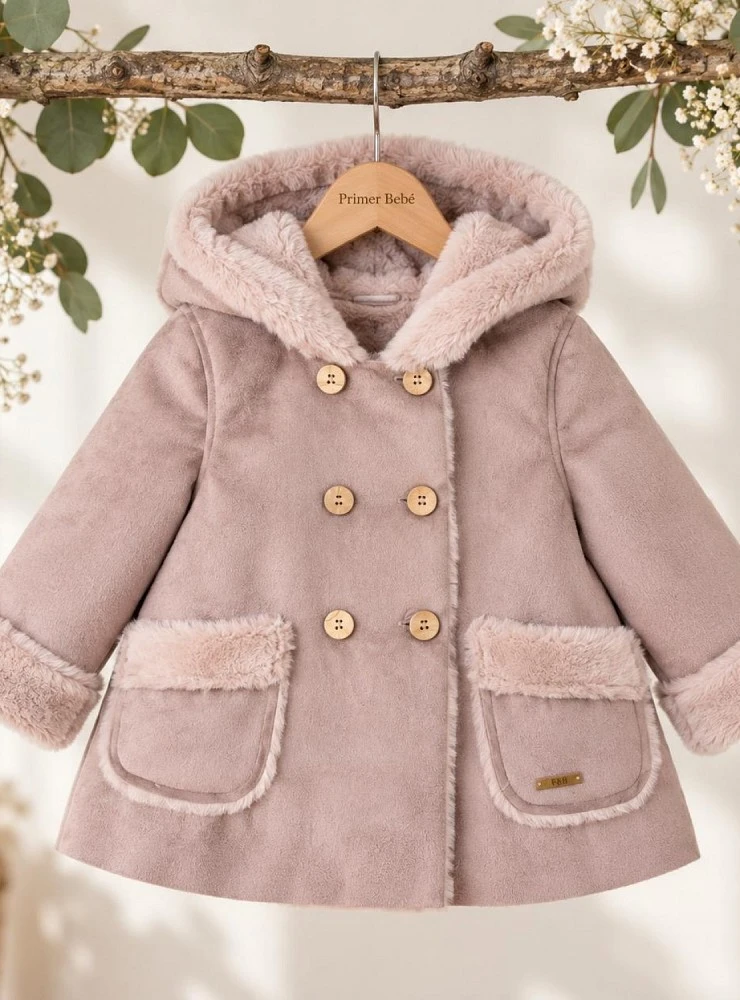 Pelliza unisex con pelo rosa empolvado y camel