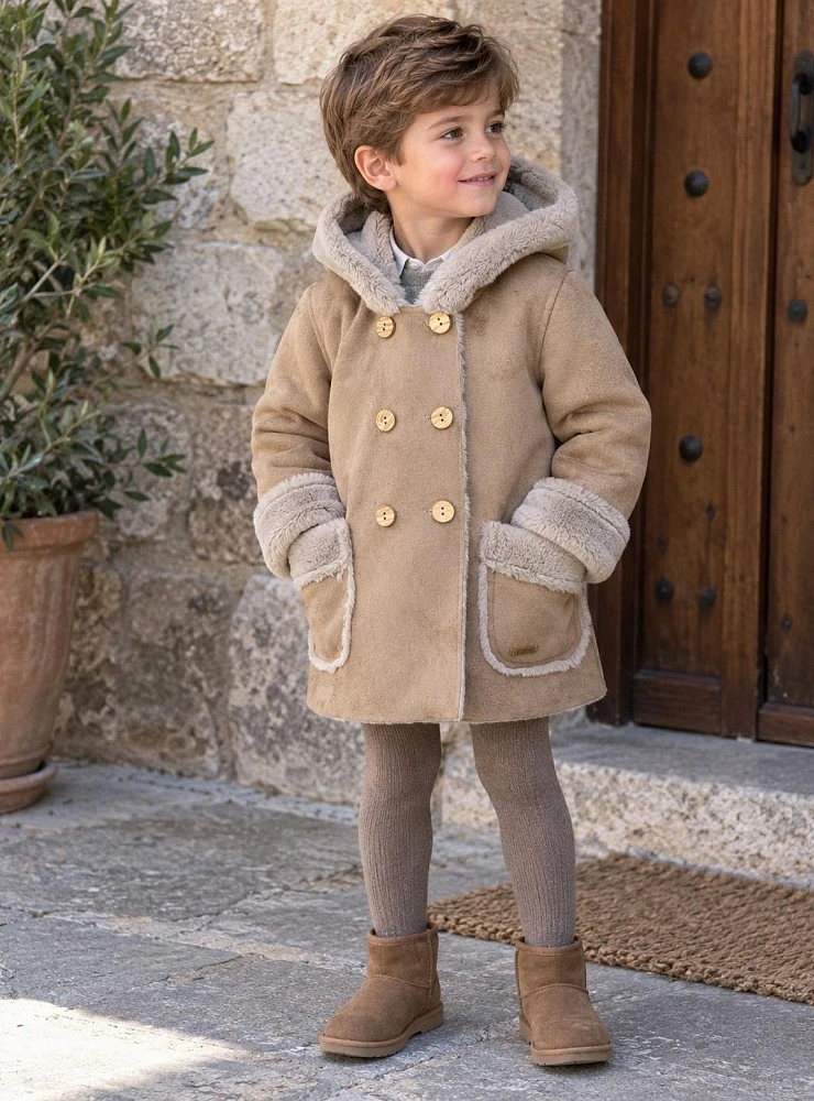 Pelliza unisex con pelo rosa empolvado y camel
