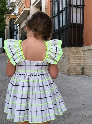 Peppa dress with black and fluorescent squares