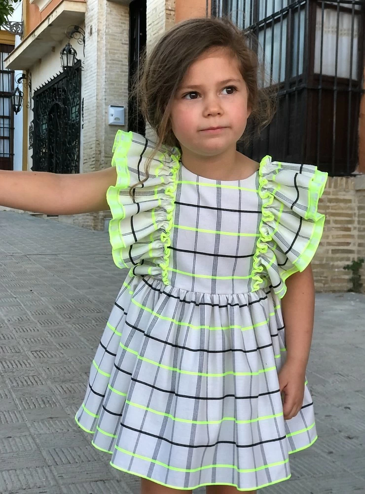 Peppa dress with black and fluorescent squares