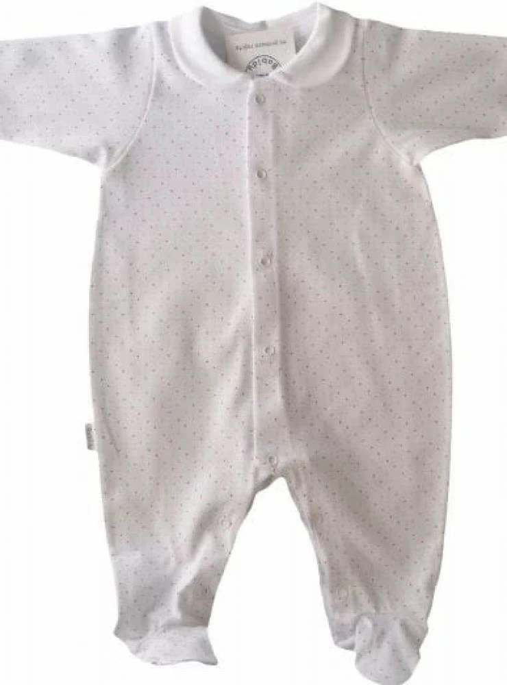 Pijama pelele unisex, blanco con topitos.  6 y 12 meses