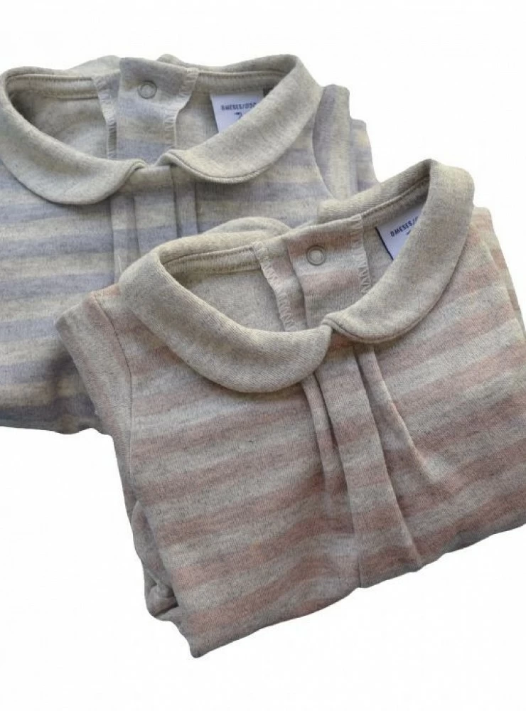 Pijamita de bebe a rayas azul o rosa con gris. Varias tallas. O-Inv